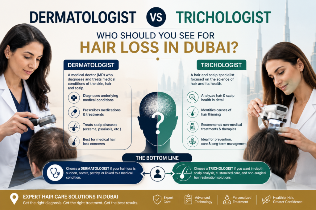 Dermatologist Vs Trichologist: Who Should You See For Hair Loss In Dubai.